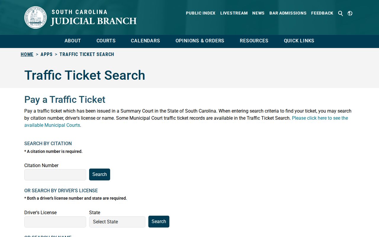 Cherokee County traffic warrant records: South Carolina citation, license, and name search