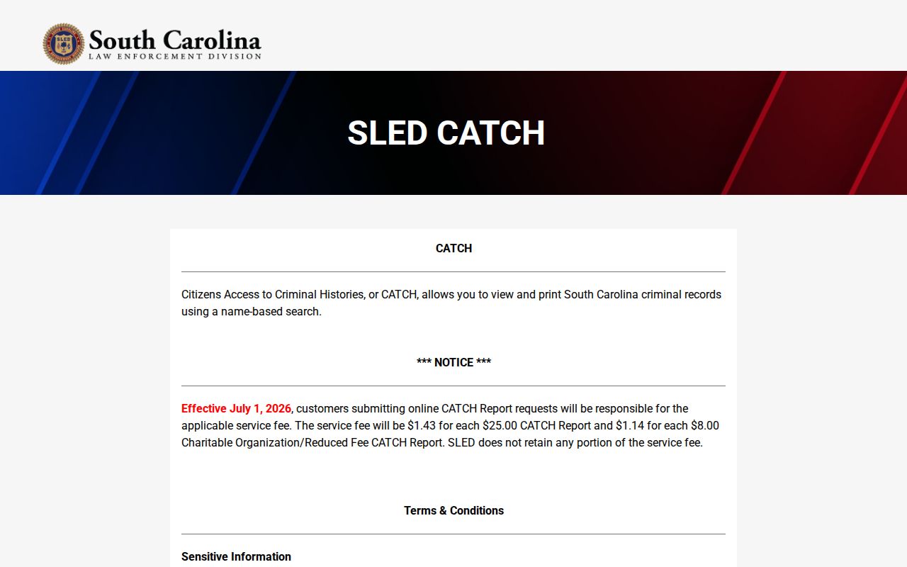 Cherokee County warrant records: SLED CATCH criminal-history page, not a wanted-person search