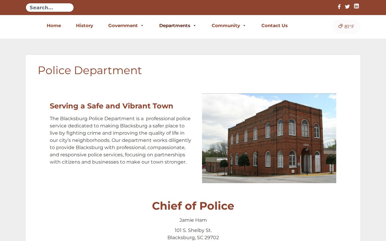 Blacksburg warrant records: official Blacksburg Police Department contact page