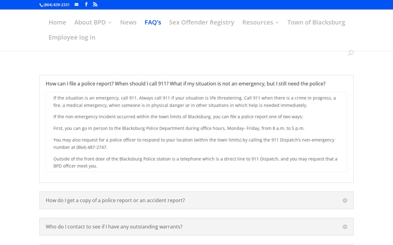 Blacksburg warrant records: official local FAQ with after-hours warrant-check instructions