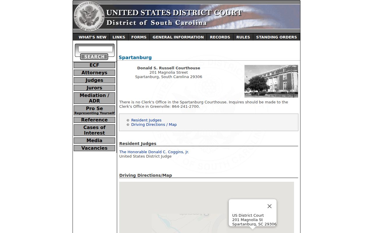 Cherokee County arrest warrant records: Spartanburg federal courthouse serving the county division